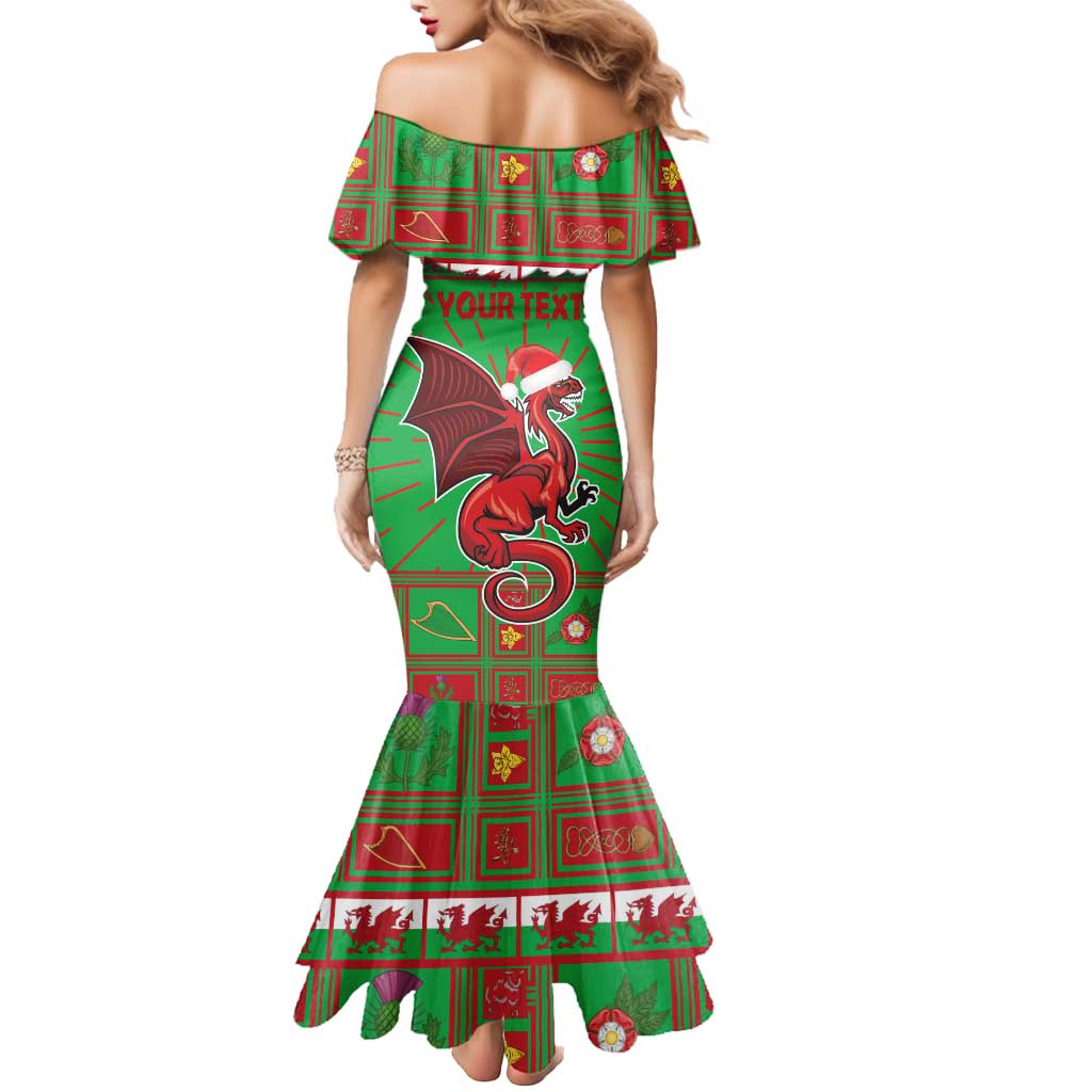 Personalized Wales Nadolig Llawen Mermaid Dress Welsh Dragon Mascot - Merry Xmas - Wonder Print Shop