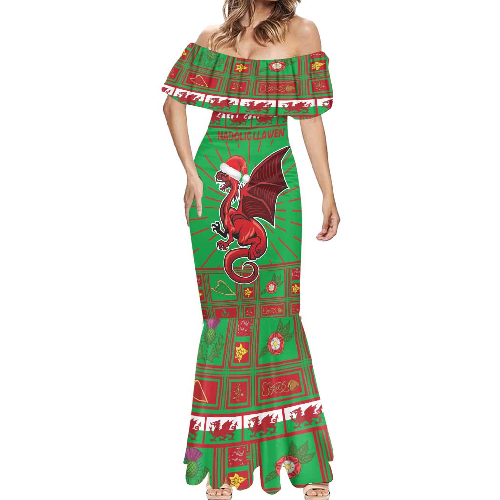 Personalized Wales Nadolig Llawen Mermaid Dress Welsh Dragon Mascot - Merry Xmas - Wonder Print Shop