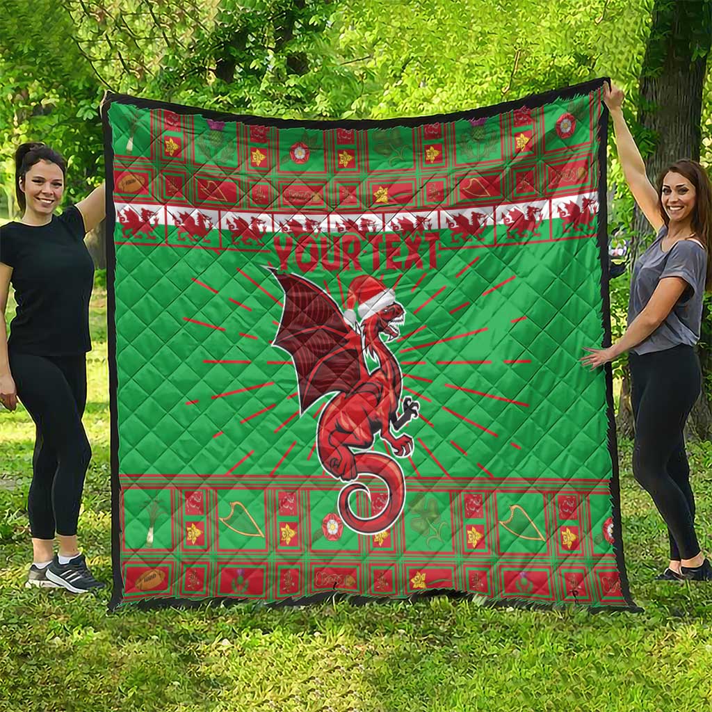 Personalized Wales Nadolig Llawen Quilt Welsh Dragon Mascot - Merry Xmas - Wonder Print Shop