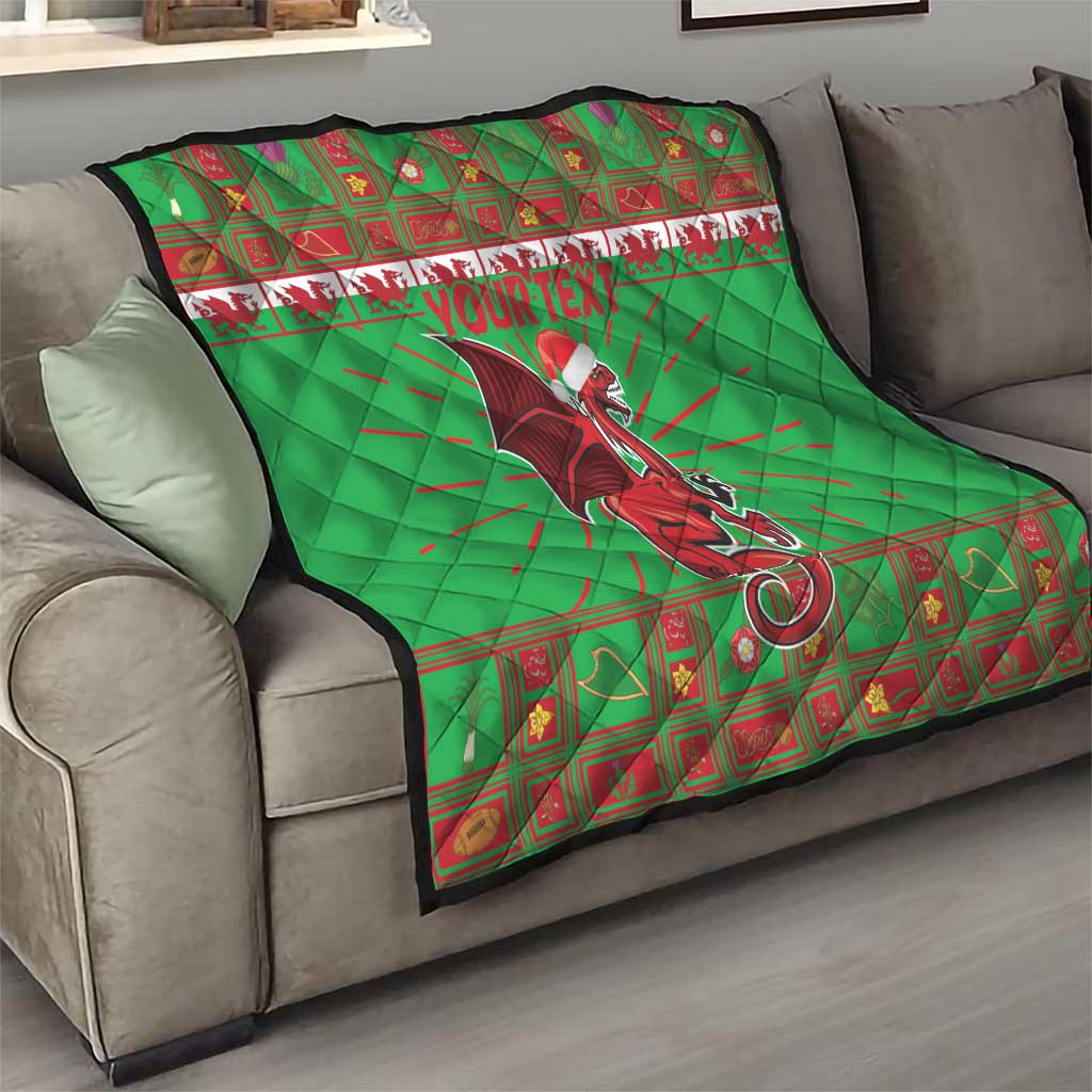 Personalized Wales Nadolig Llawen Quilt Welsh Dragon Mascot - Merry Xmas - Wonder Print Shop