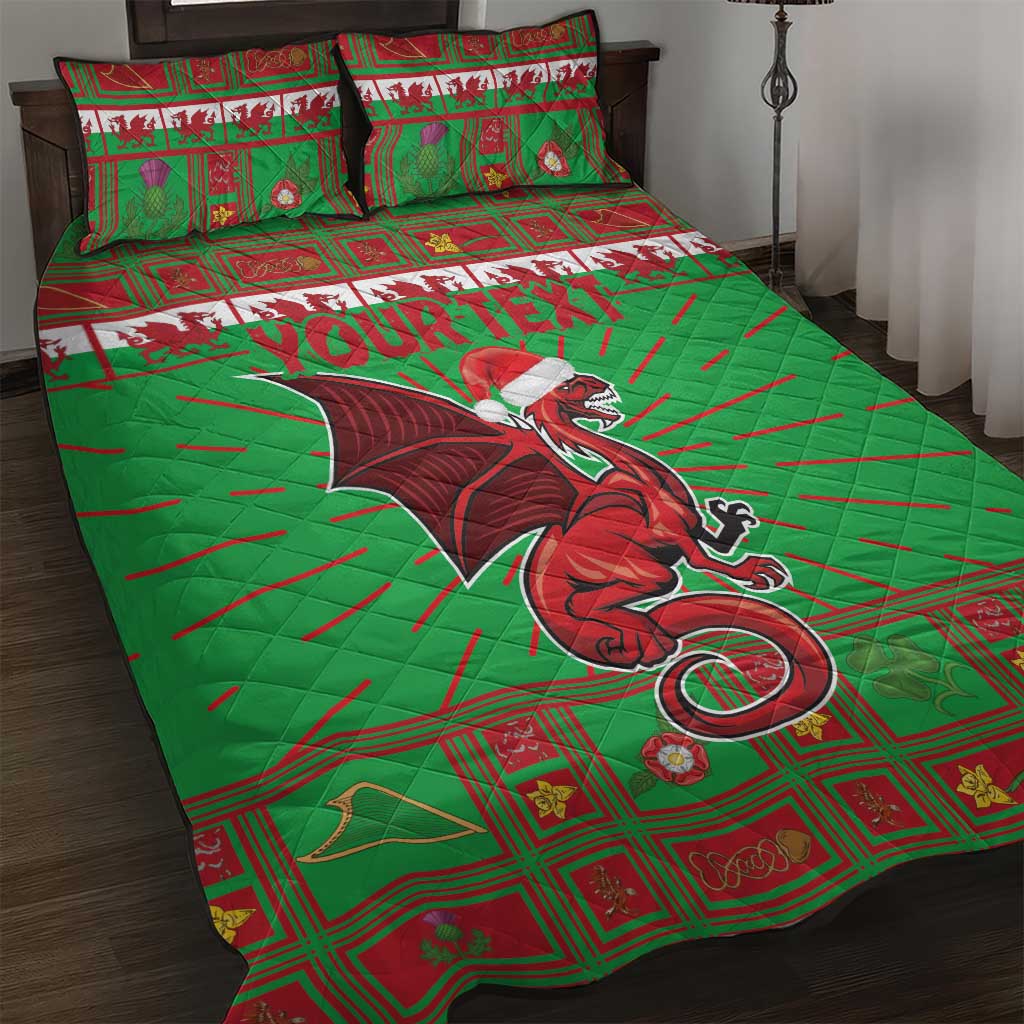 Personalized Wales Nadolig Llawen Quilt Bed Set Welsh Dragon Mascot - Merry Xmas - Wonder Print Shop