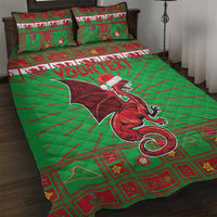 Personalized Wales Nadolig Llawen Quilt Bed Set Welsh Dragon Mascot - Merry Xmas - Wonder Print Shop