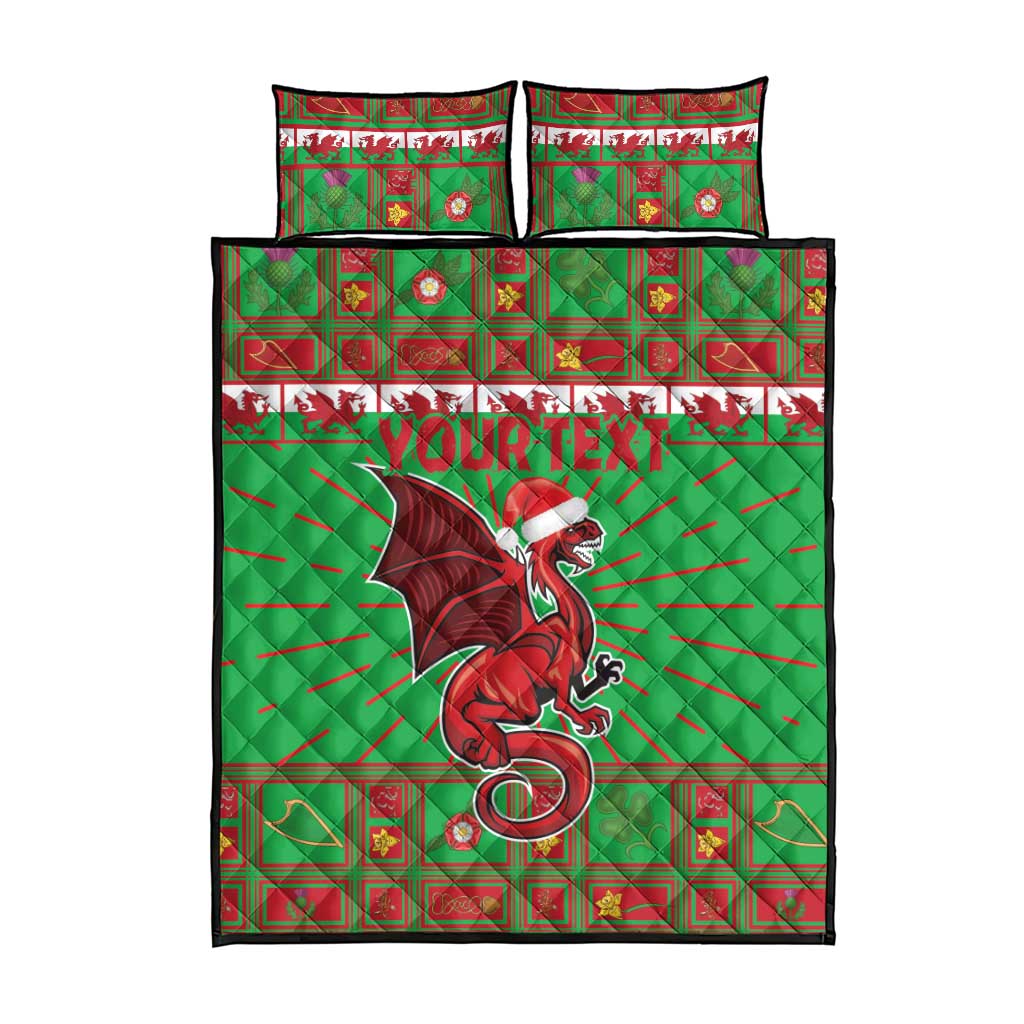 Personalized Wales Nadolig Llawen Quilt Bed Set Welsh Dragon Mascot - Merry Xmas - Wonder Print Shop
