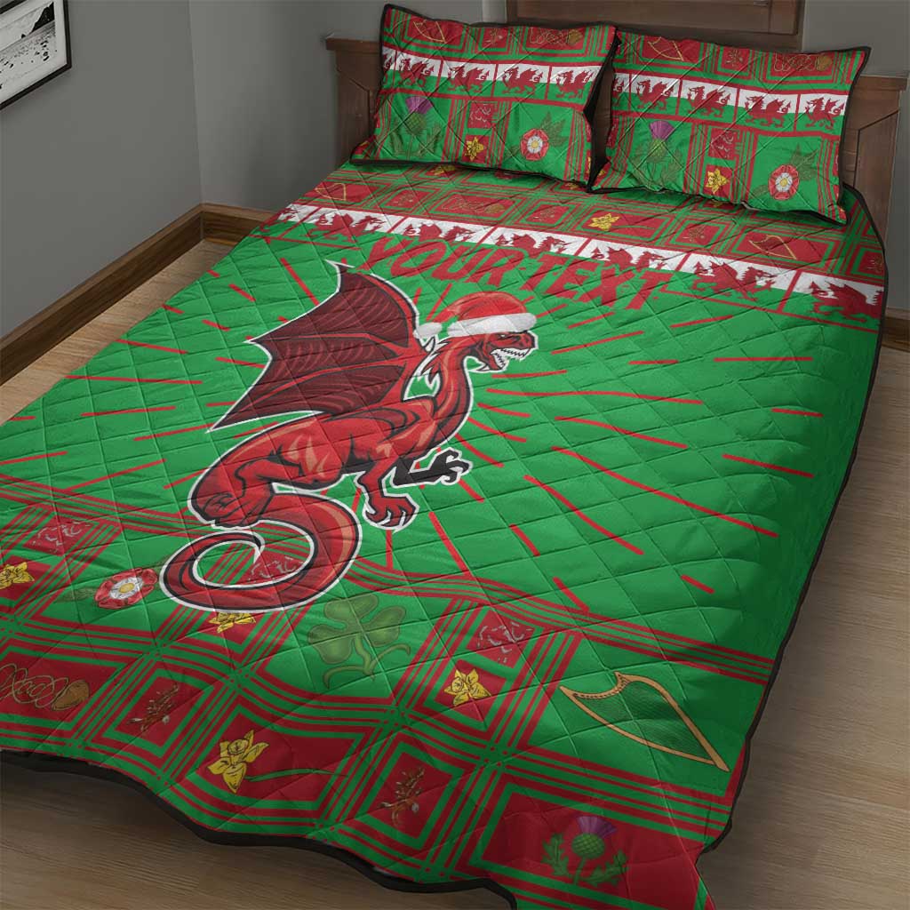 Personalized Wales Nadolig Llawen Quilt Bed Set Welsh Dragon Mascot - Merry Xmas - Wonder Print Shop