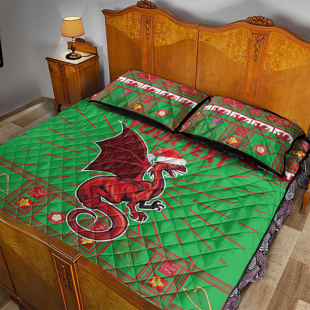 Personalized Wales Nadolig Llawen Quilt Bed Set Welsh Dragon Mascot - Merry Xmas - Wonder Print Shop