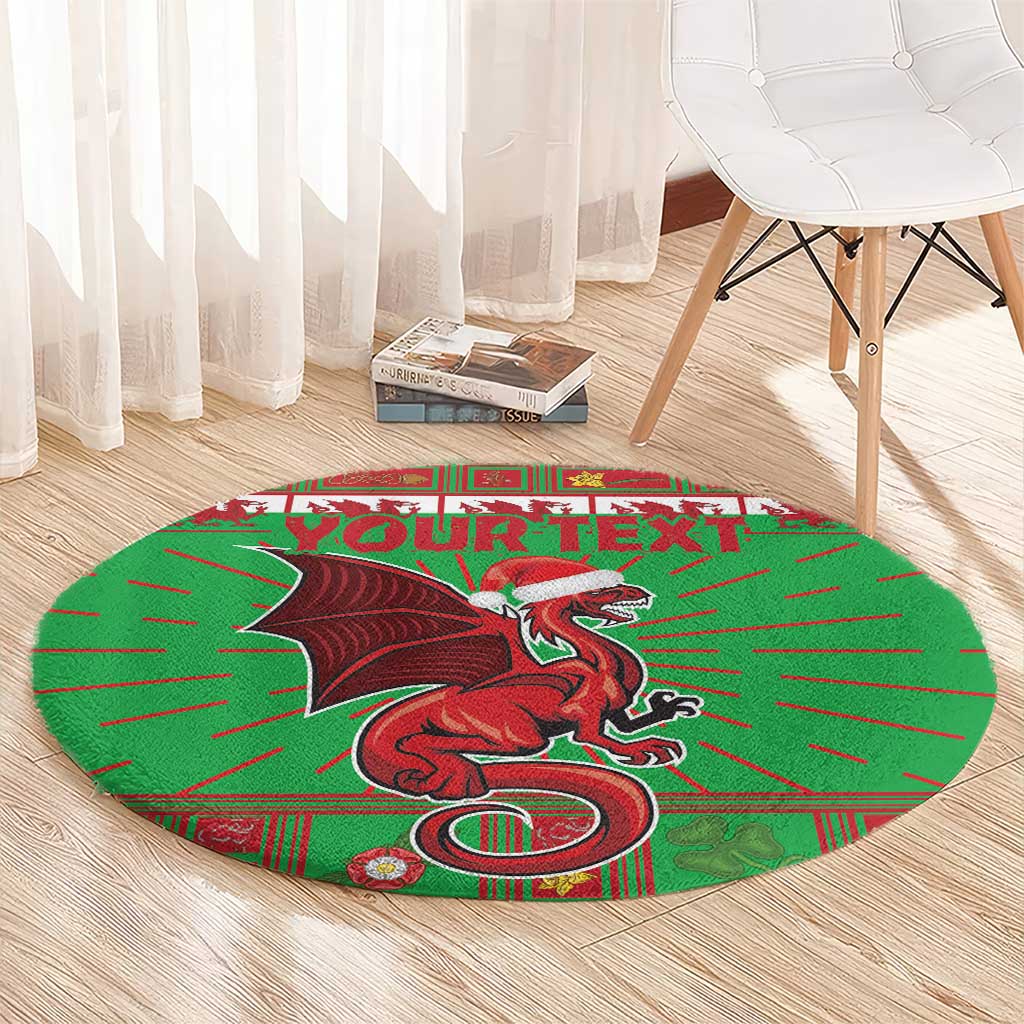 Personalized Wales Nadolig Llawen Round Carpet Welsh Dragon Mascot - Merry Xmas