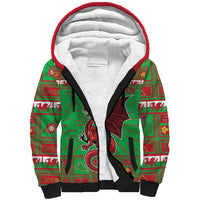 Personalized Wales Nadolig Llawen Sherpa Hoodie Welsh Dragon Mascot - Merry Xmas - Wonder Print Shop
