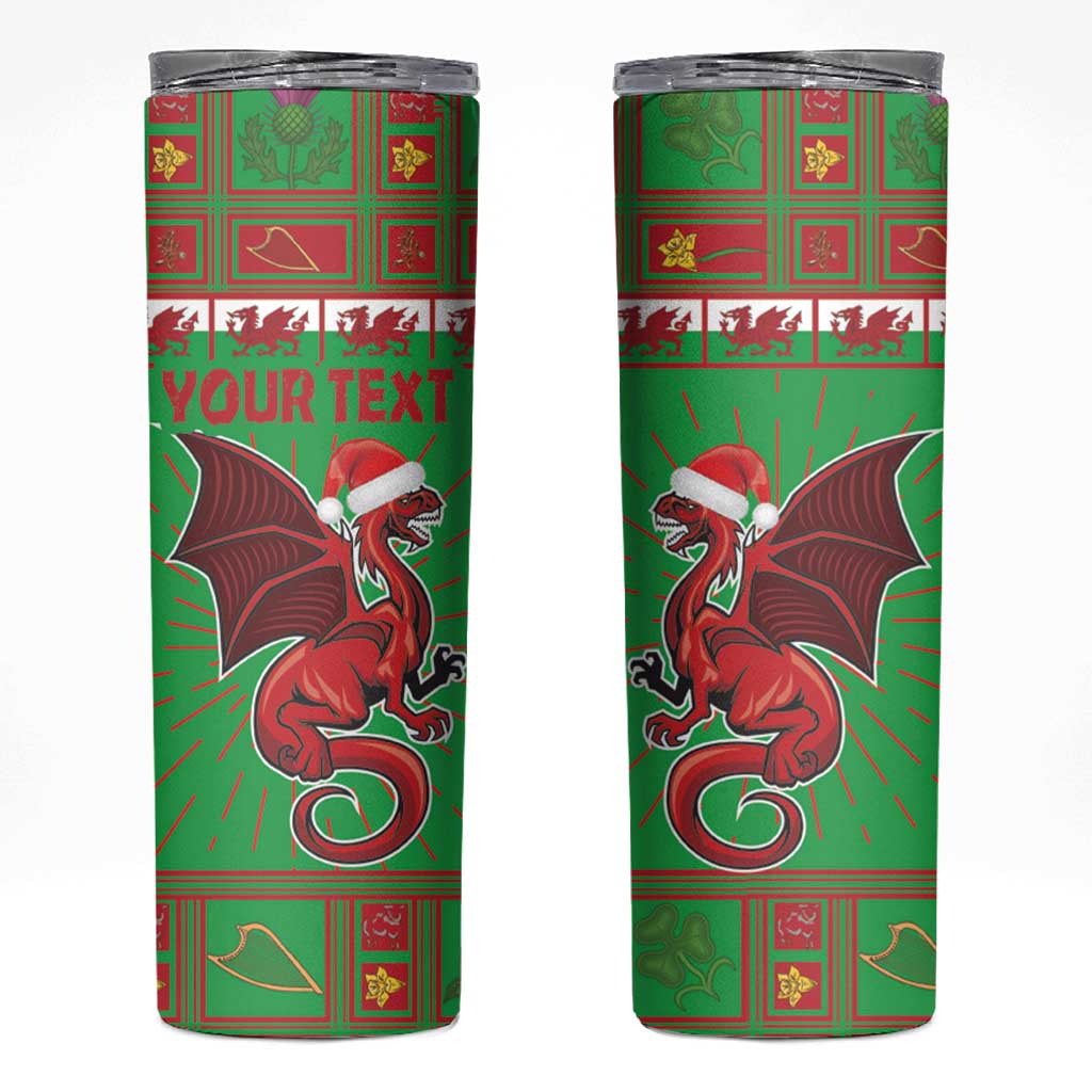 Personalized Wales Nadolig Llawen Skinny Tumbler Welsh Dragon mascot - Merry Xmas - Wonder Print Shop