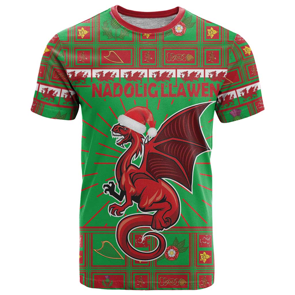 Personalized Wales Nadolig Llawen T Shirt Welsh Dragon Mascot - Merry Xmas - Wonder Print Shop