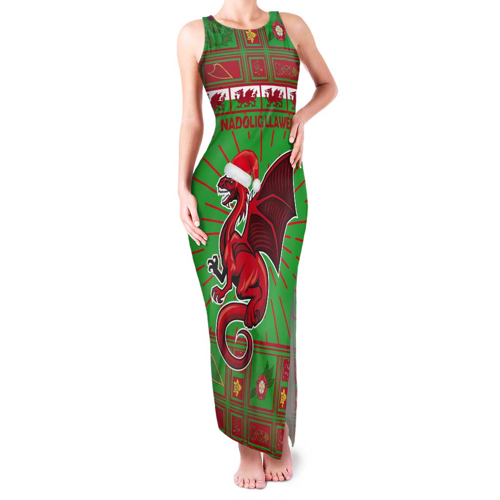 Personalized Wales Nadolig Llawen Tank Maxi Dress Welsh Dragon Mascot - Merry Xmas - Wonder Print Shop
