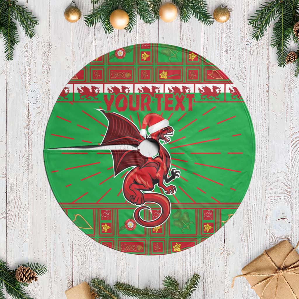 Personalized Wales Nadolig Llawen Tree Skirt Welsh Dragon mascot - Merry Xmas - Wonder Print Shop