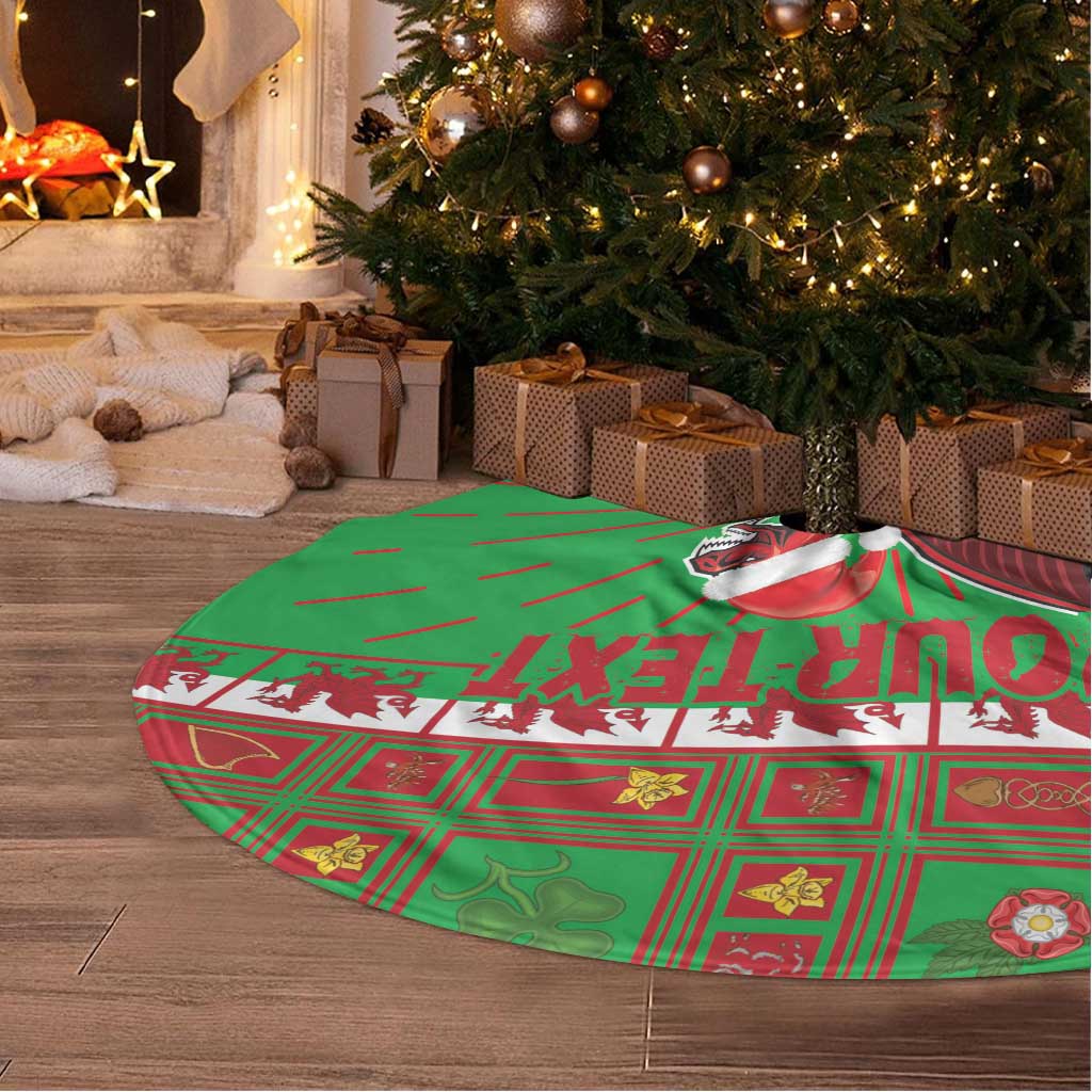 Personalized Wales Nadolig Llawen Tree Skirt Welsh Dragon mascot - Merry Xmas - Wonder Print Shop