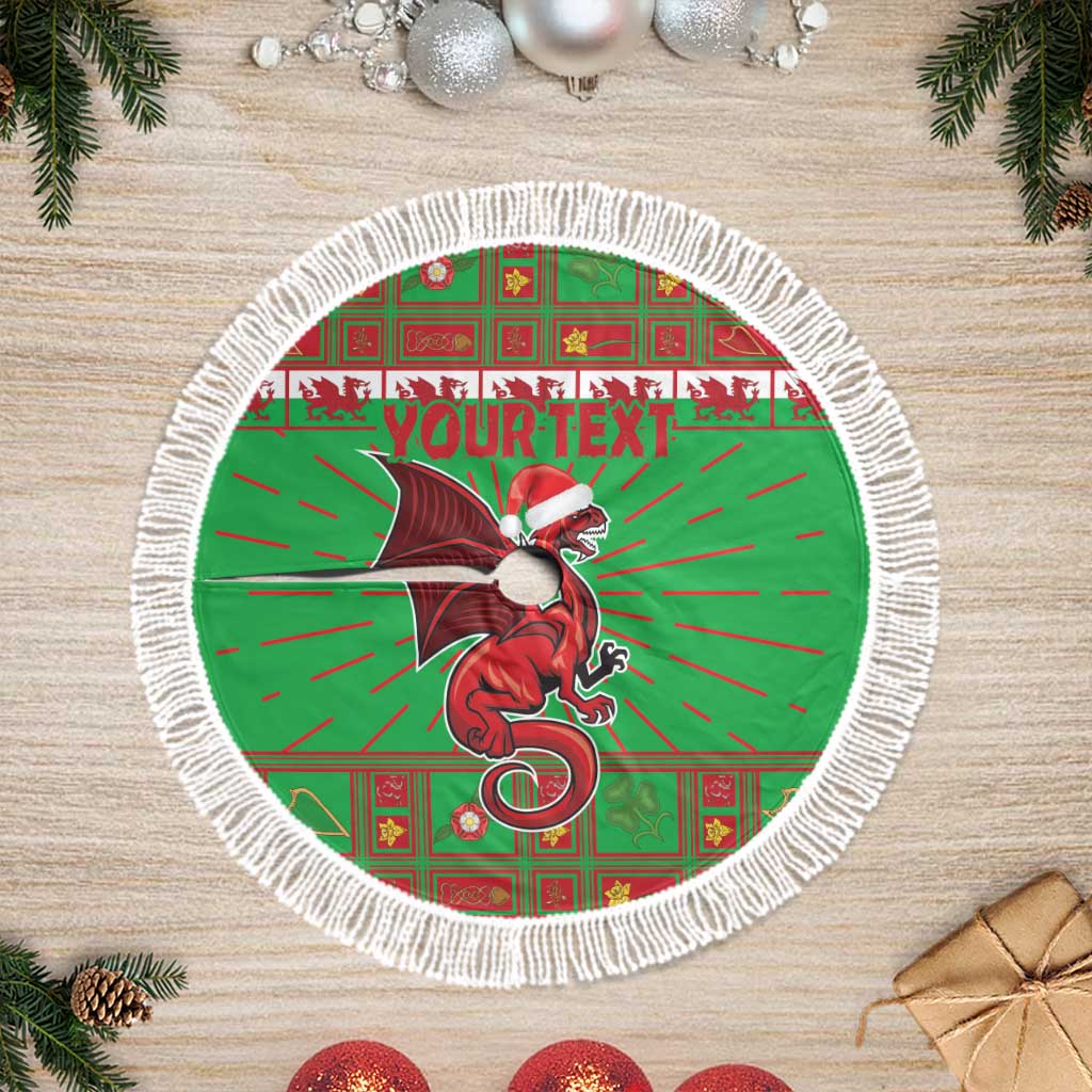 Personalized Wales Nadolig Llawen Tree Skirt Welsh Dragon mascot - Merry Xmas - Wonder Print Shop