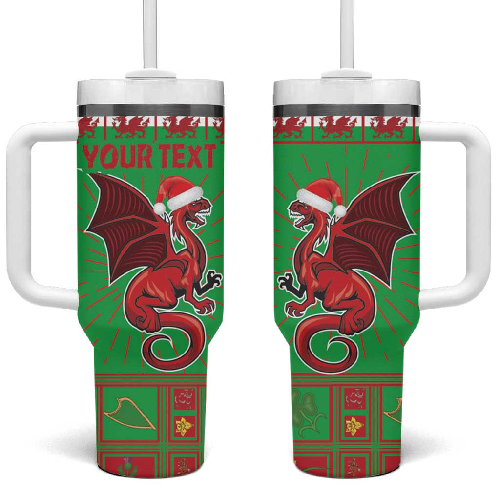 Personalized Wales Nadolig Llawen Tumbler With Handle Welsh Dragon mascot - Merry Xmas - Wonder Print Shop