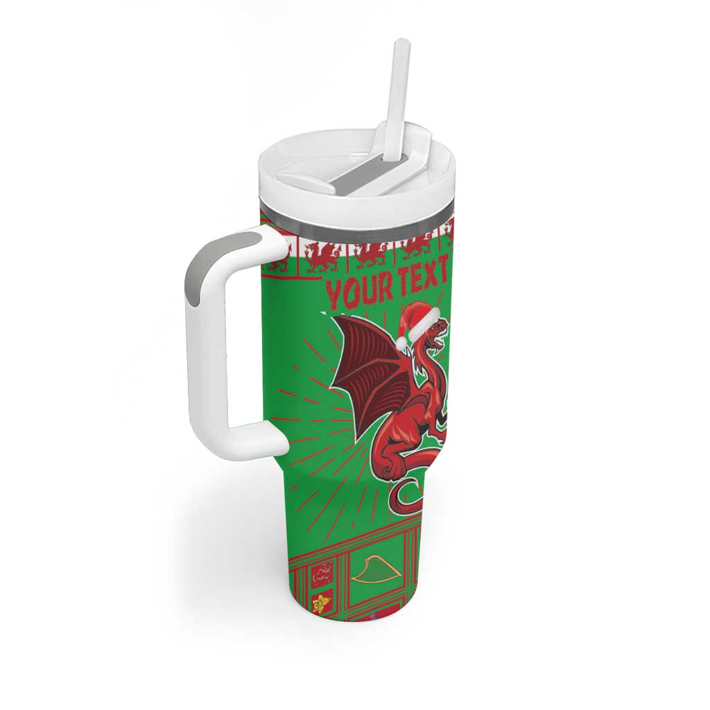 Personalized Wales Nadolig Llawen Tumbler With Handle Welsh Dragon mascot - Merry Xmas - Wonder Print Shop