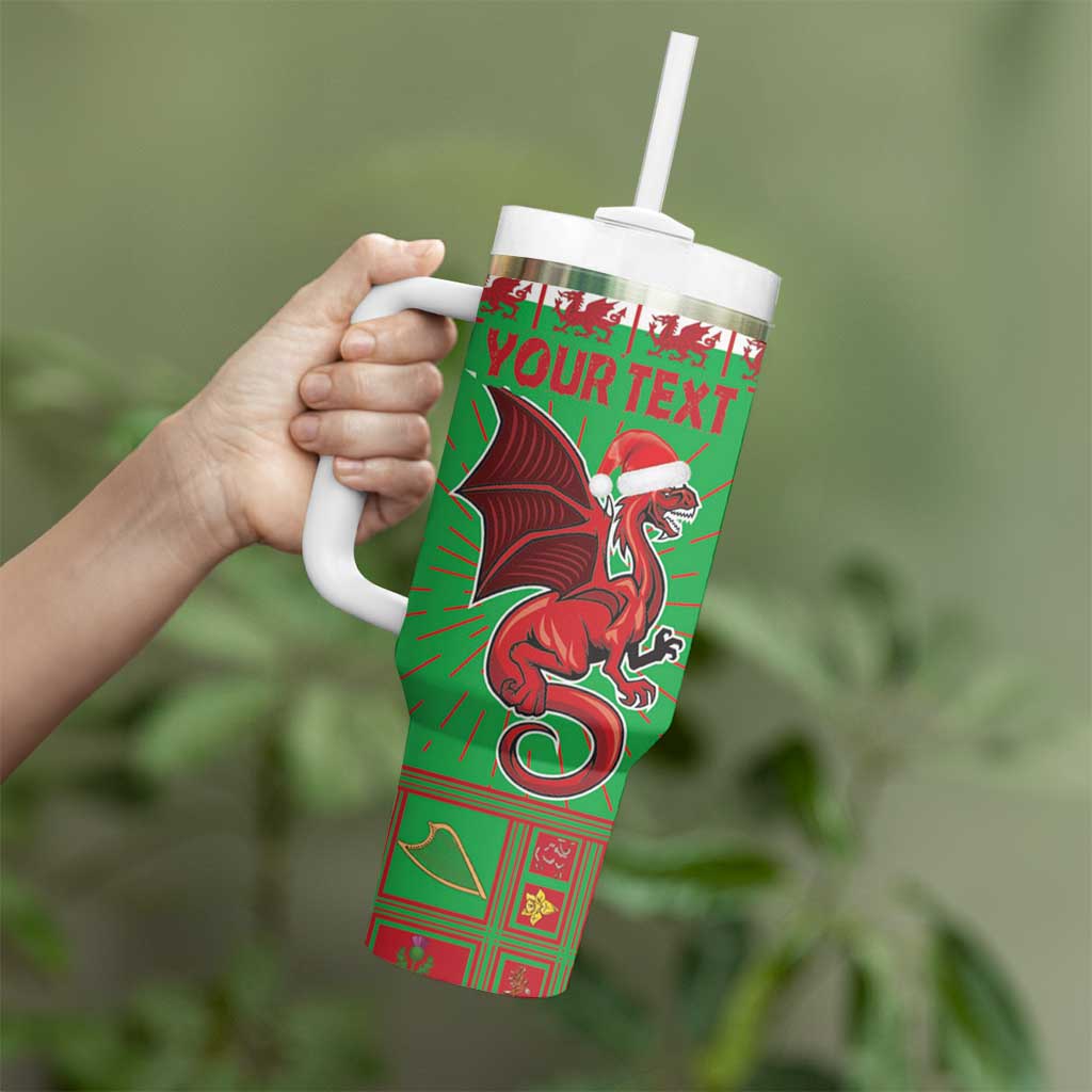 Personalized Wales Nadolig Llawen Tumbler With Handle Welsh Dragon mascot - Merry Xmas - Wonder Print Shop