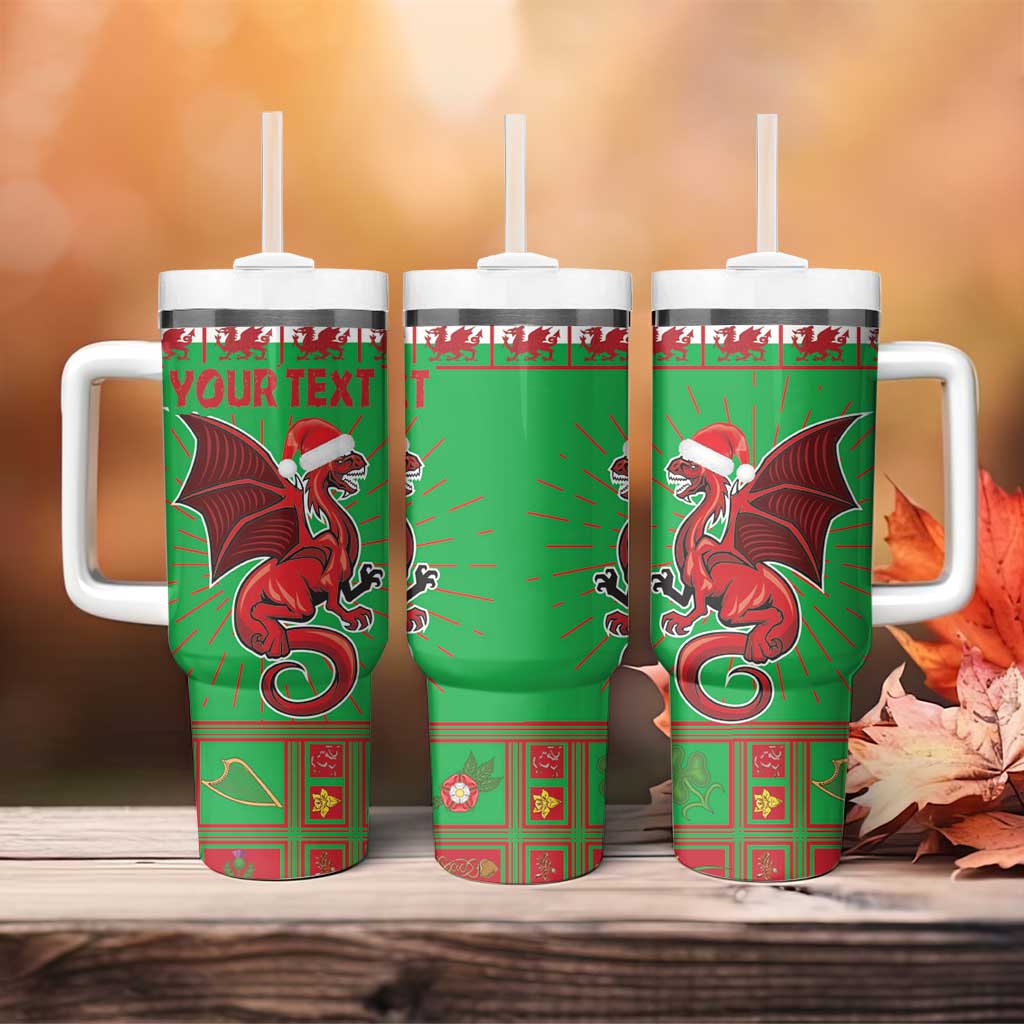 Personalized Wales Nadolig Llawen Tumbler With Handle Welsh Dragon mascot - Merry Xmas - Wonder Print Shop