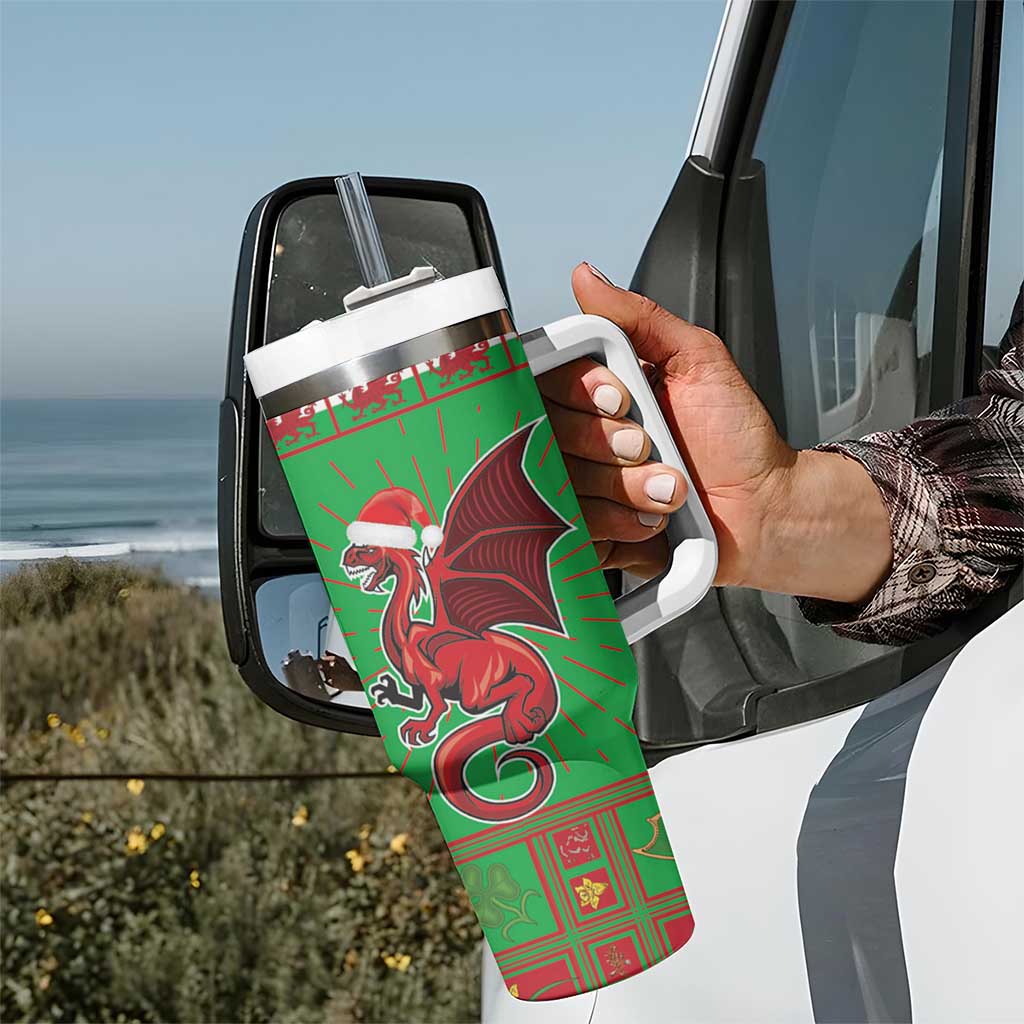 Personalized Wales Nadolig Llawen Tumbler With Handle Welsh Dragon mascot - Merry Xmas - Wonder Print Shop