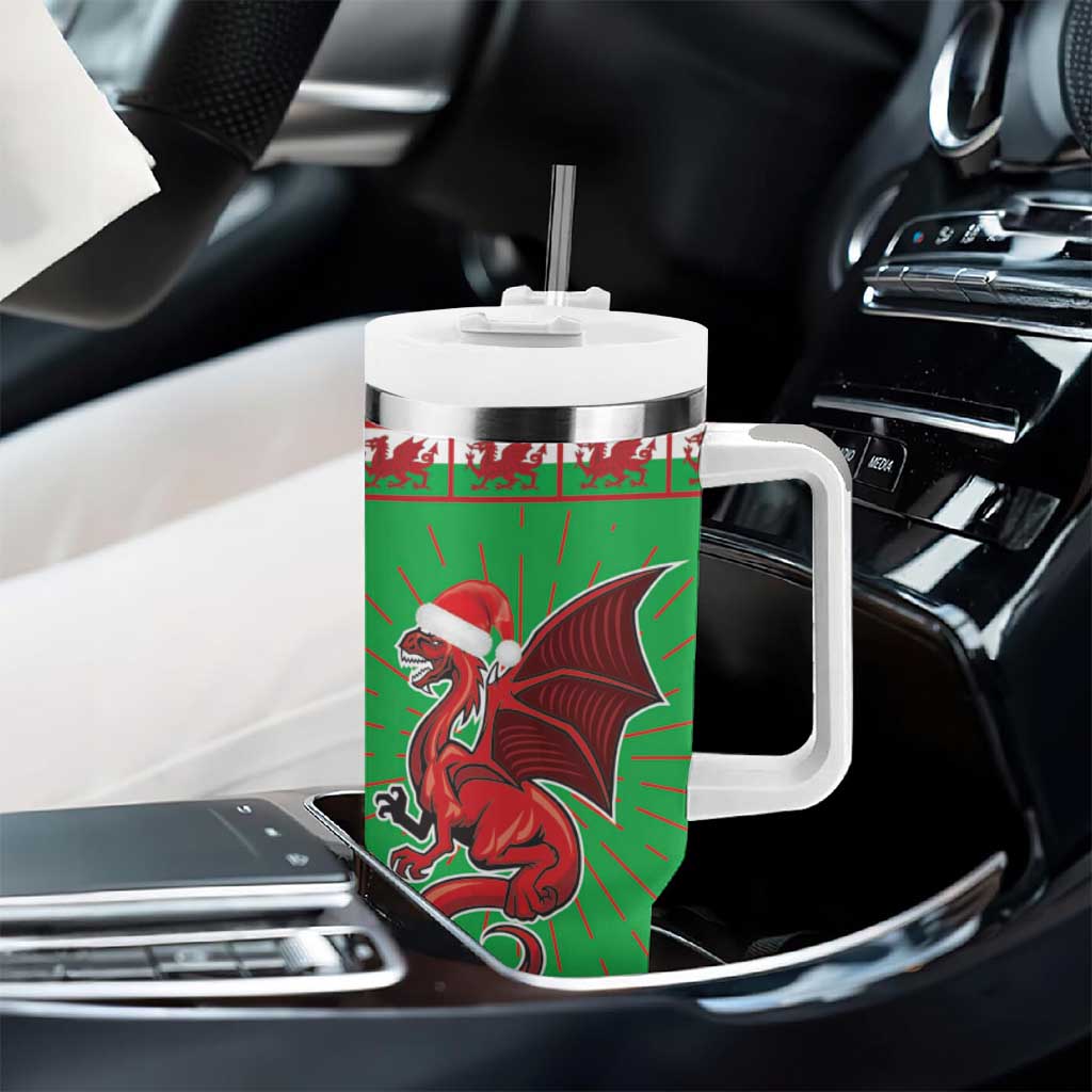 Personalized Wales Nadolig Llawen Tumbler With Handle Welsh Dragon mascot - Merry Xmas - Wonder Print Shop