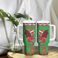 Personalized Wales Nadolig Llawen Tumbler With Handle Welsh Dragon mascot - Merry Xmas - Wonder Print Shop