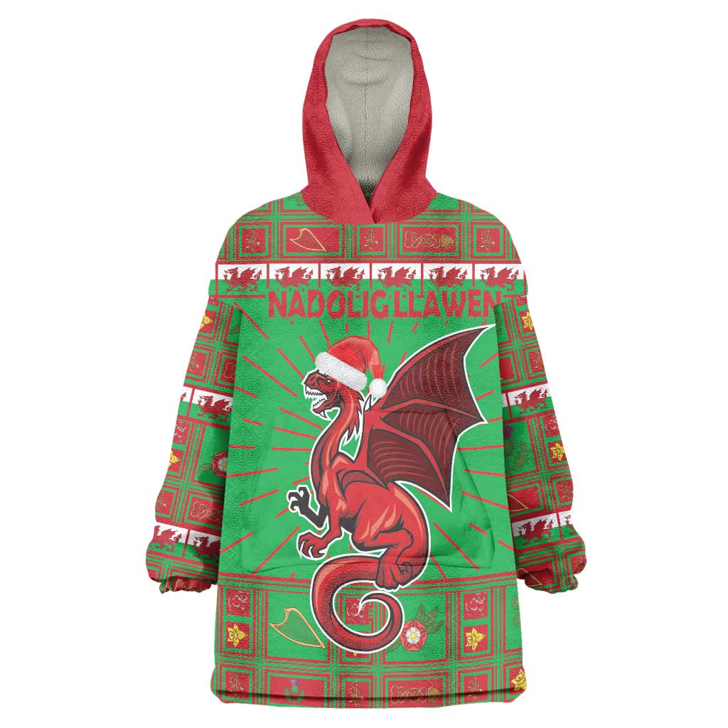 Personalized Wales Nadolig Llawen Wearable Blanket Hoodie Welsh Dragon Mascot - Merry Xmas - Wonder Print Shop