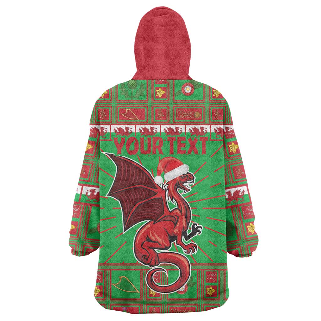 Personalized Wales Nadolig Llawen Wearable Blanket Hoodie Welsh Dragon Mascot - Merry Xmas - Wonder Print Shop
