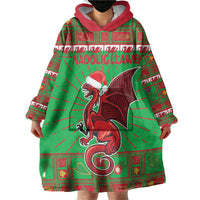 Personalized Wales Nadolig Llawen Wearable Blanket Hoodie Welsh Dragon Mascot - Merry Xmas - Wonder Print Shop