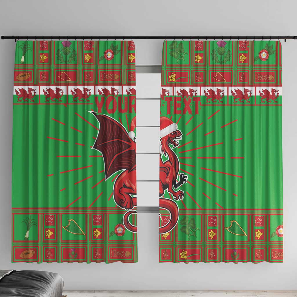 Personalized Wales Nadolig Llawen Window Curtain Welsh Dragon Mascot - Merry Xmas - Wonder Print Shop