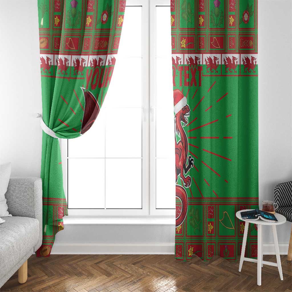 Personalized Wales Nadolig Llawen Window Curtain Welsh Dragon Mascot - Merry Xmas - Wonder Print Shop