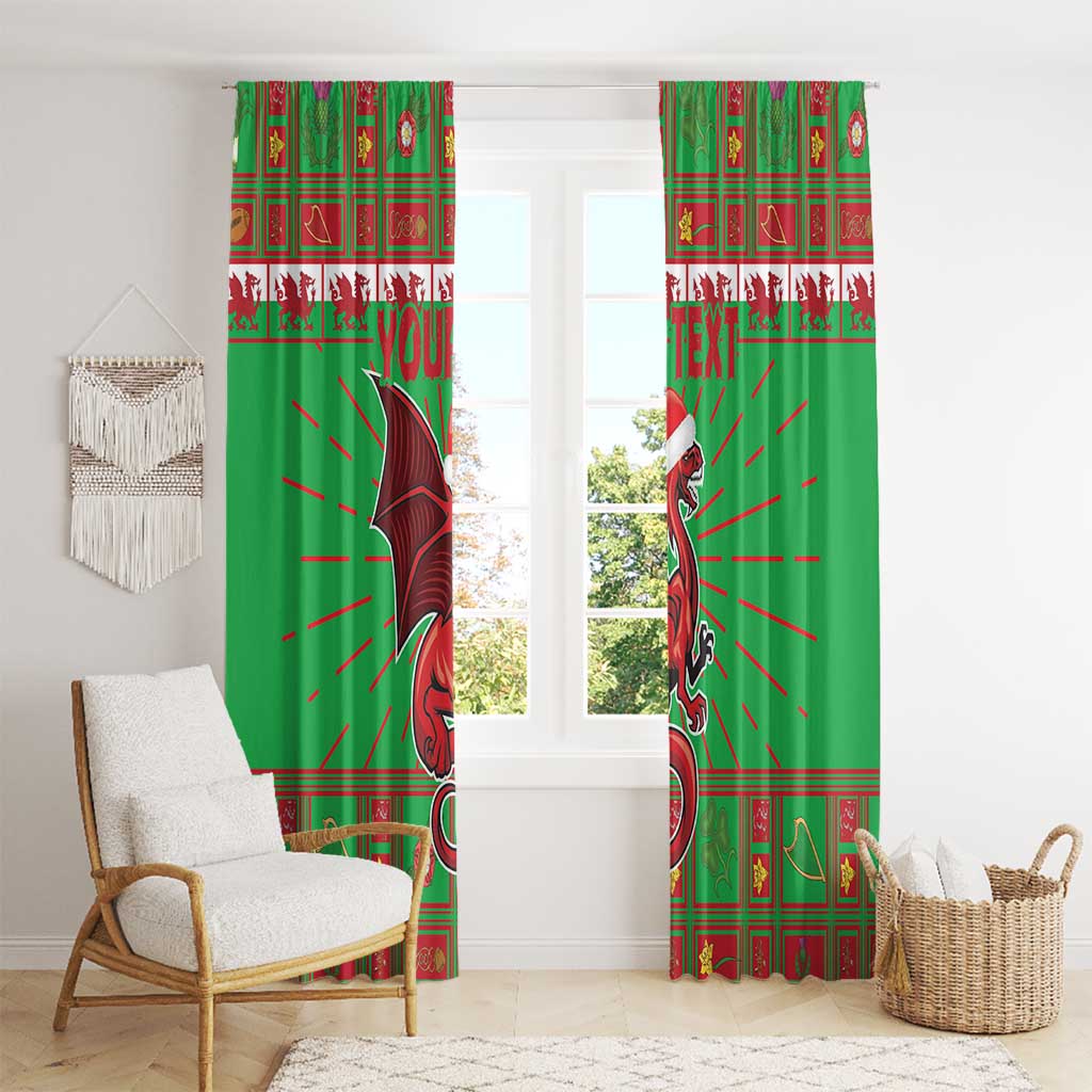 Personalized Wales Nadolig Llawen Window Curtain Welsh Dragon Mascot - Merry Xmas - Wonder Print Shop