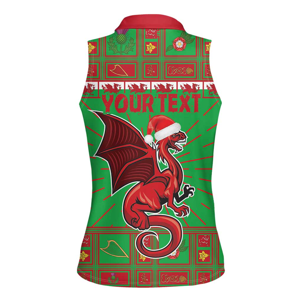 Personalized Wales Nadolig Llawen Women Sleeveless Polo Shirt Welsh Dragon Mascot - Merry Xmas - Wonder Print Shop