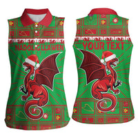 Personalized Wales Nadolig Llawen Women Sleeveless Polo Shirt Welsh Dragon Mascot - Merry Xmas - Wonder Print Shop