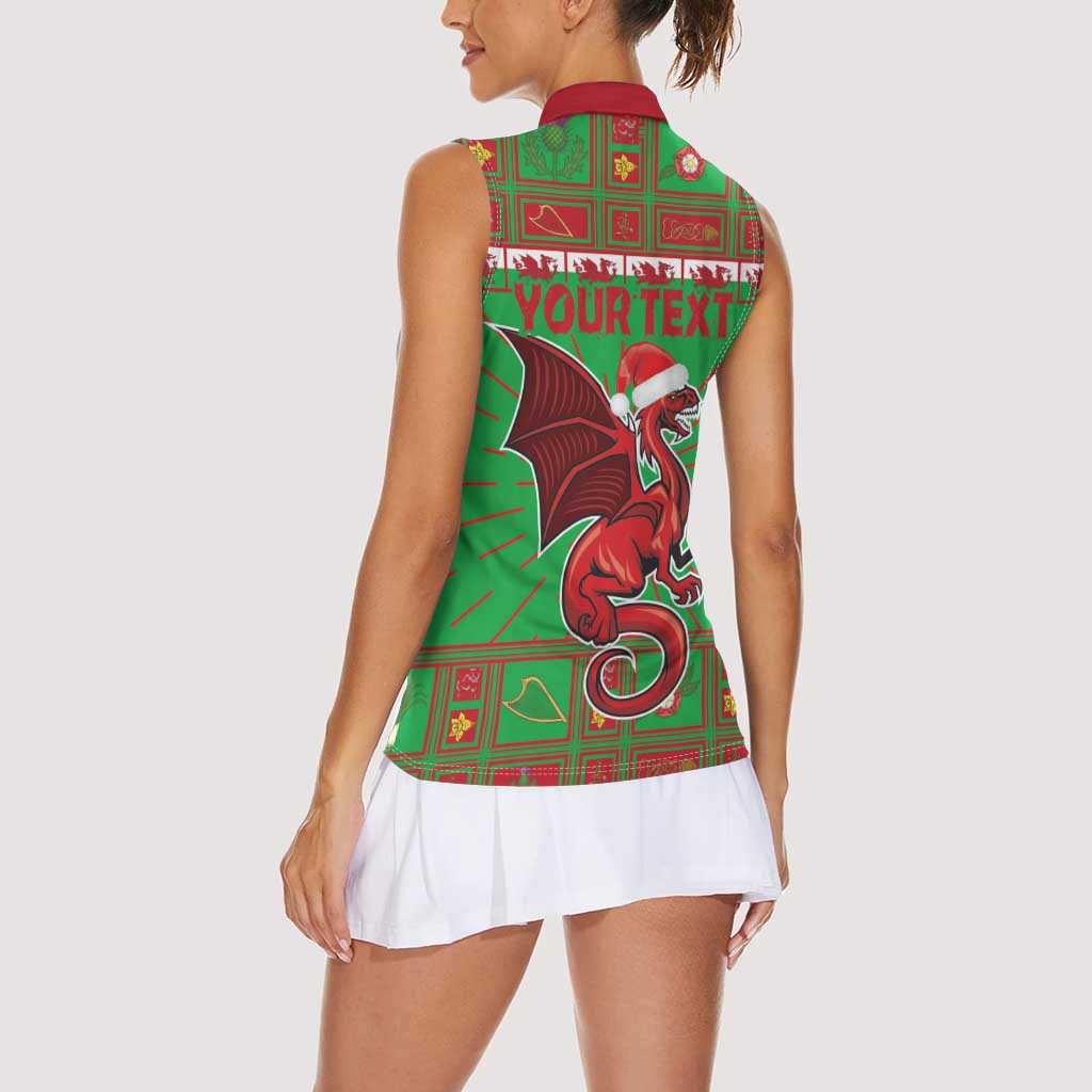 Personalized Wales Nadolig Llawen Women Sleeveless Polo Shirt Welsh Dragon Mascot - Merry Xmas - Wonder Print Shop