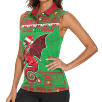 Personalized Wales Nadolig Llawen Women Sleeveless Polo Shirt Welsh Dragon Mascot - Merry Xmas - Wonder Print Shop