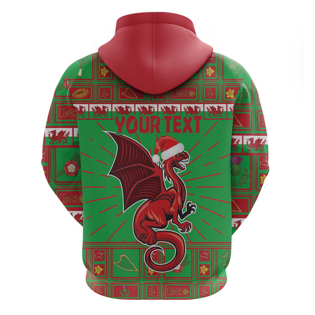 Personalized Wales Nadolig Llawen Zip Hoodie Welsh Dragon Mascot - Merry Xmas - Wonder Print Shop