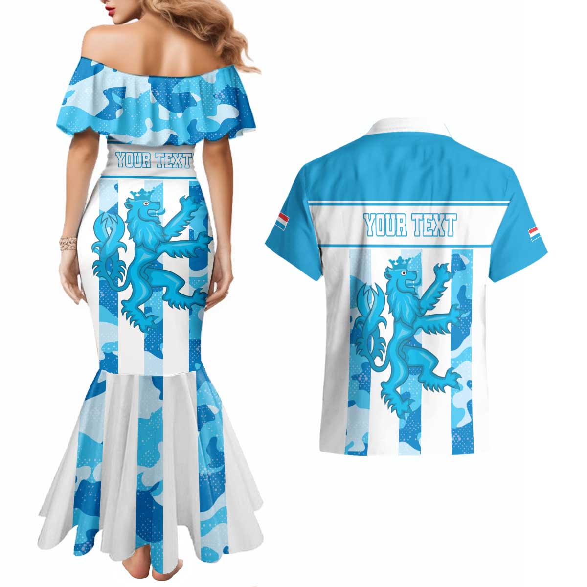 Personalized Luxembourg Couples Matching Mermaid Dress and Hawaiian Shirt Roude Leiw Grunge Style - Wonder Print Shop