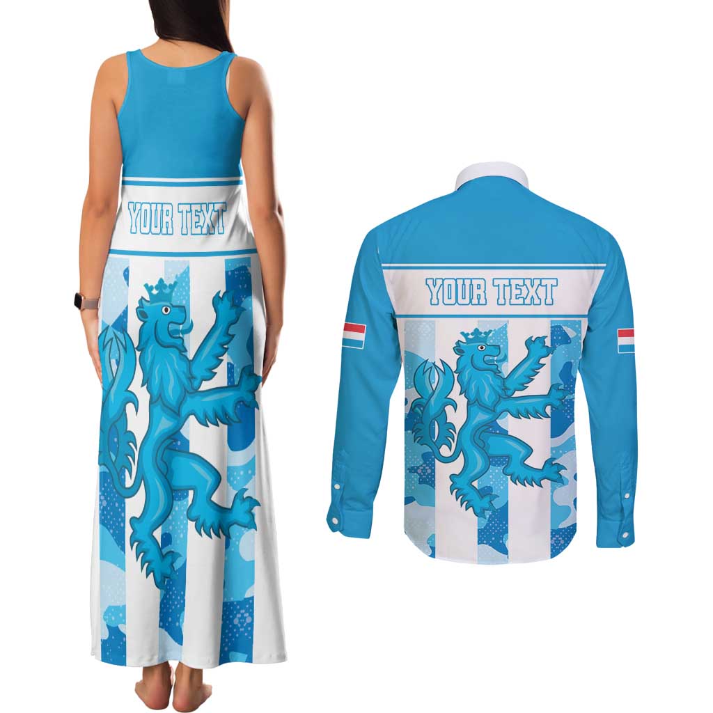 Personalized Luxembourg Couples Matching Tank Maxi Dress and Long Sleeve Button Shirt Roude Leiw Grunge Style - Wonder Print Shop