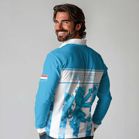 Personalized Luxembourg Long Sleeve Polo Shirt Roude Leiw Grunge Style - Wonder Print Shop