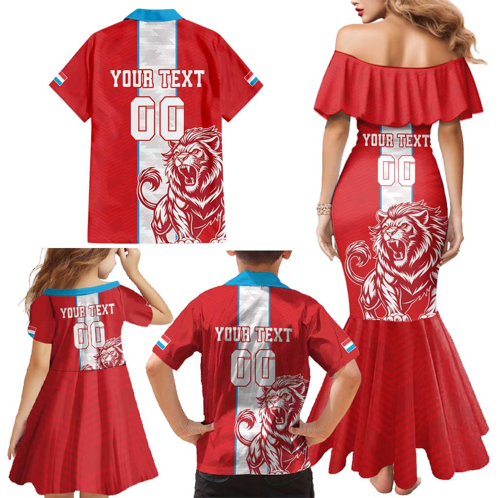 Custom Luxembourg Football Family Matching Mermaid Dress and Hawaiian Shirt Les Lions Rouges - Wonder Print Shop
