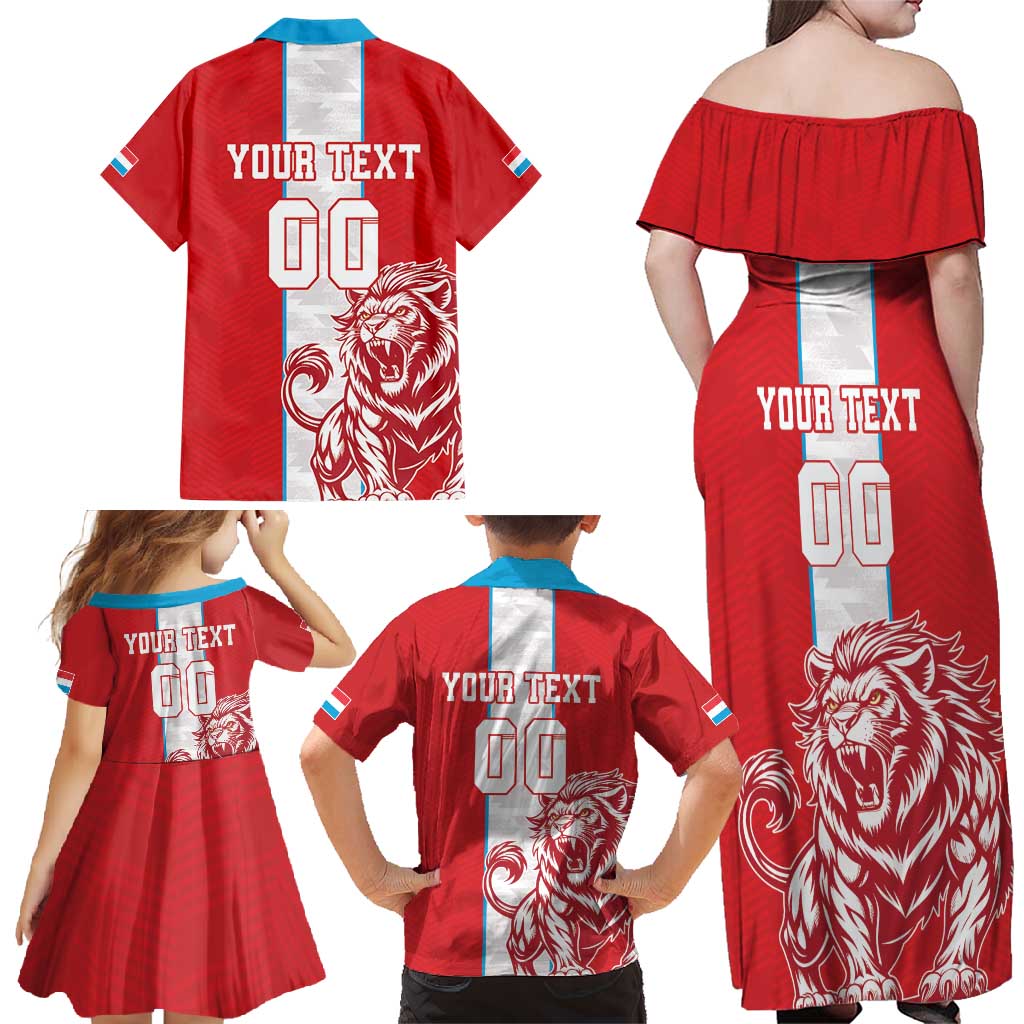 Custom Luxembourg Football Family Matching Off Shoulder Maxi Dress and Hawaiian Shirt Les Lions Rouges - Wonder Print Shop