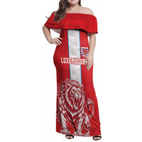Custom Luxembourg Football Family Matching Off Shoulder Maxi Dress and Hawaiian Shirt Les Lions Rouges - Wonder Print Shop