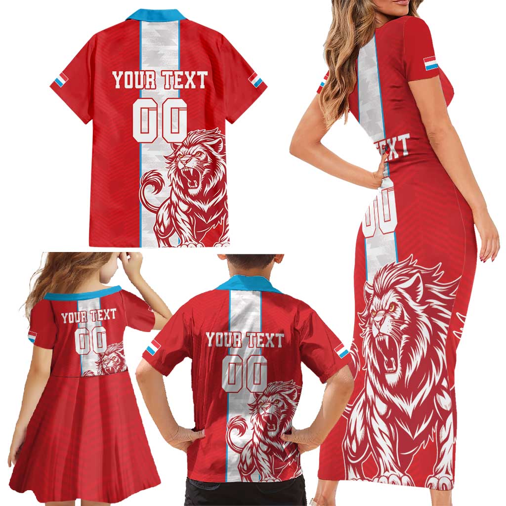 Custom Luxembourg Football Family Matching Short Sleeve Bodycon Dress and Hawaiian Shirt Les Lions Rouges - Wonder Print Shop