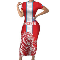Custom Luxembourg Football Family Matching Short Sleeve Bodycon Dress and Hawaiian Shirt Les Lions Rouges - Wonder Print Shop
