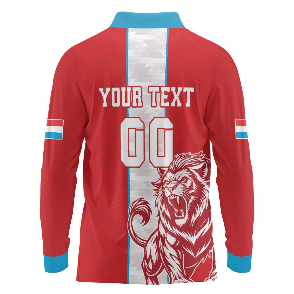 Custom Luxembourg Football Long Sleeve Polo Shirt Les Lions Rouges - Wonder Print Shop