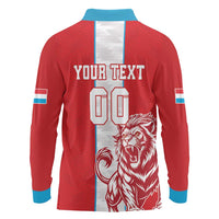 Custom Luxembourg Football Long Sleeve Polo Shirt Les Lions Rouges - Wonder Print Shop