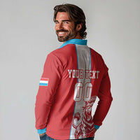 Custom Luxembourg Football Long Sleeve Polo Shirt Les Lions Rouges - Wonder Print Shop