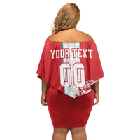 Custom Luxembourg Football Off Shoulder Short Dress Les Lions Rouges - Wonder Print Shop