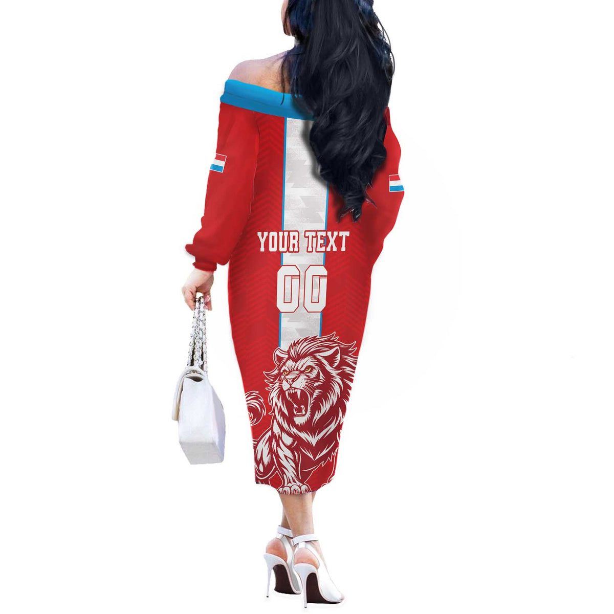 Custom Luxembourg Football Off The Shoulder Long Sleeve Dress Les Lions Rouges - Wonder Print Shop