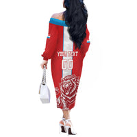 Custom Luxembourg Football Off The Shoulder Long Sleeve Dress Les Lions Rouges - Wonder Print Shop