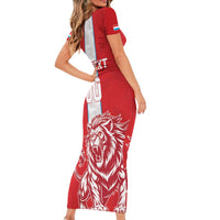 Custom Luxembourg Football Short Sleeve Bodycon Dress Les Lions Rouges - Wonder Print Shop